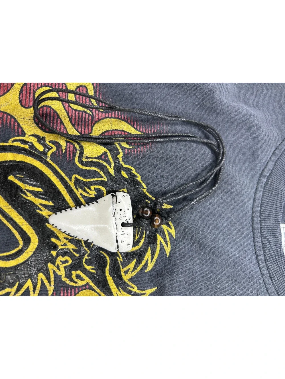 White Shark Tooth Necklace with Brown beads N-14